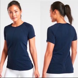 Athleta Navy Blue Foothill Short Sleeve T-shirt, Top, size Large